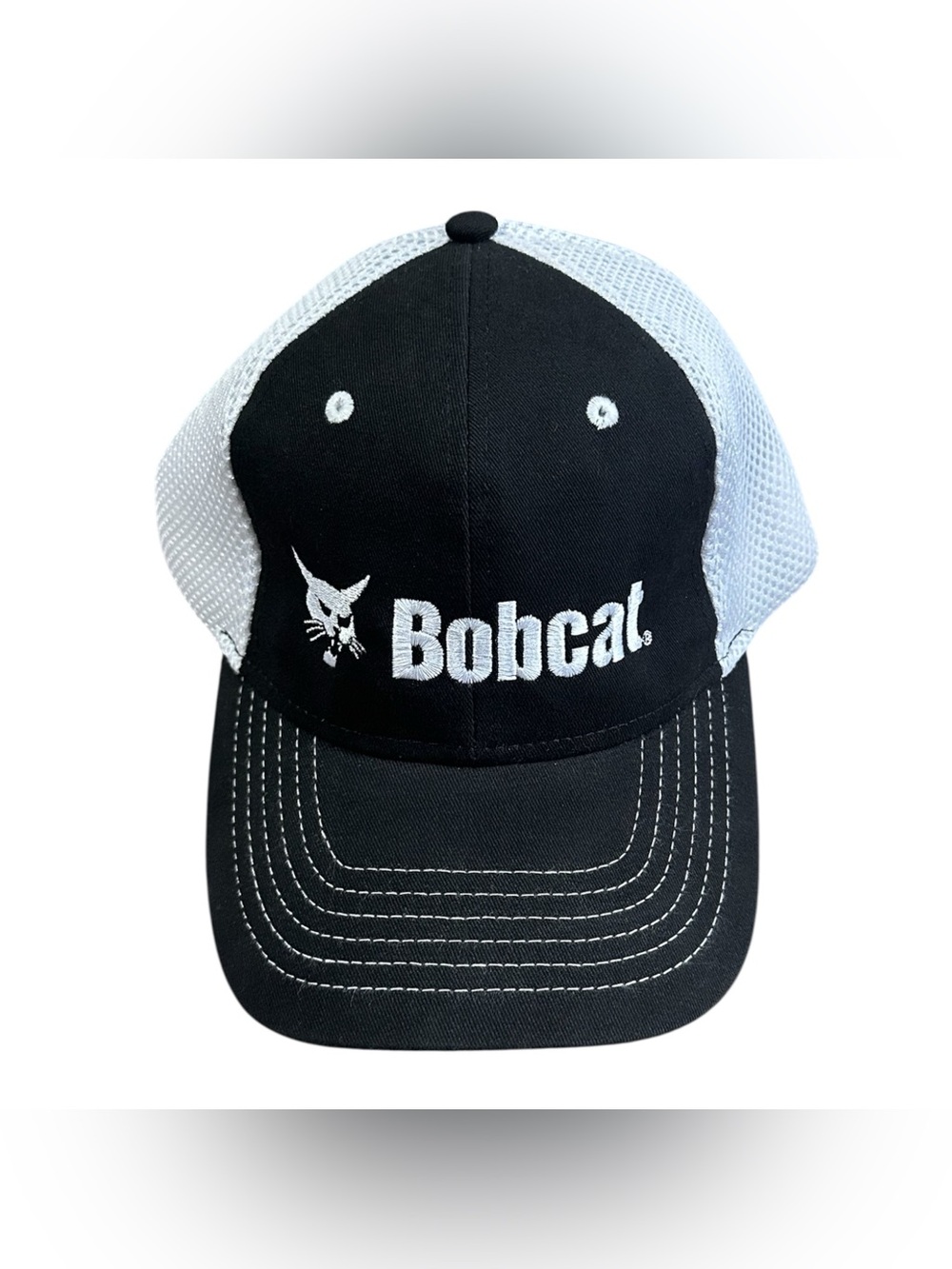 Bobcat Black White Mesh Trucker Hat Paramount Apparel Hook & Loop Adjustable Cap